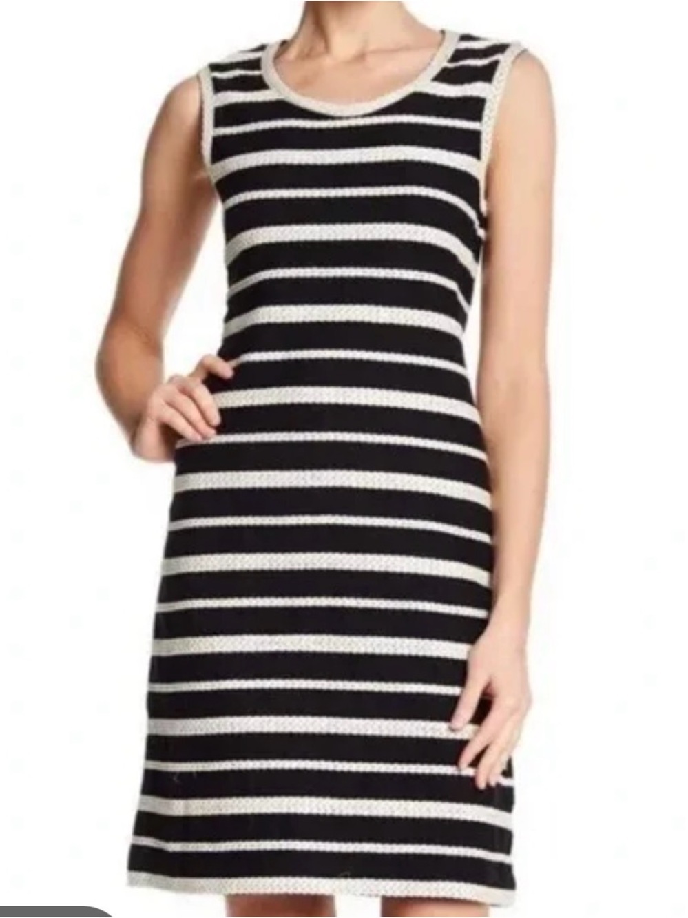 Max Studio Black and White Striped Sleeveless Knit Mini Dress